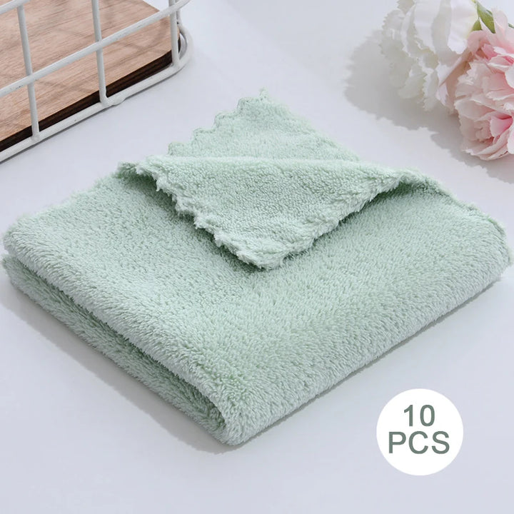 10Pcs Thickened Microfiber High-density Coral Fleece Towel Quick Dry Clean Face Soft Absorbent Towel
