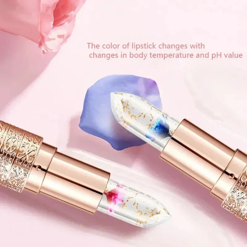Temperature Color Changing Women Flower Lipstick Transparent Waterproof Moisturizing Crystal Jelly Pearlescent Lip Balm Cosmetic