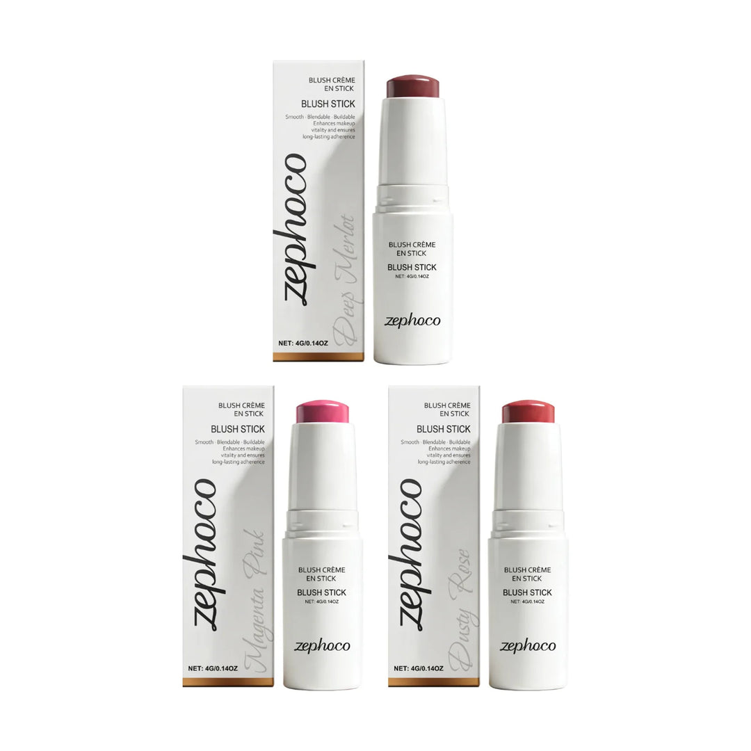 Portable Cream Blush Stick Soft Mist Finish Hydrating Long-Wear Blendable Smooth Lightweight On-the-Go Cheek Blush