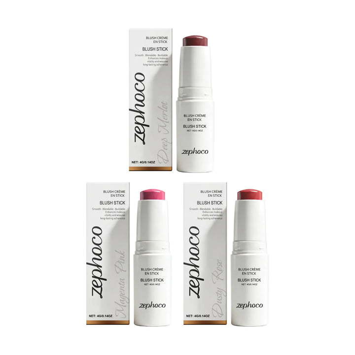 Portable Cream Blush Stick Soft Mist Finish Hydrating Long-Wear Blendable Smooth Lightweight On-the-Go Cheek Blush