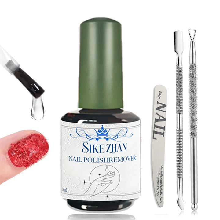 Fast Gel Nail Polish Remover Set: No Soak-Off Magic Burst Remover with Stainless Steel Cuticle Tools & File, 3-5 Mins Removal