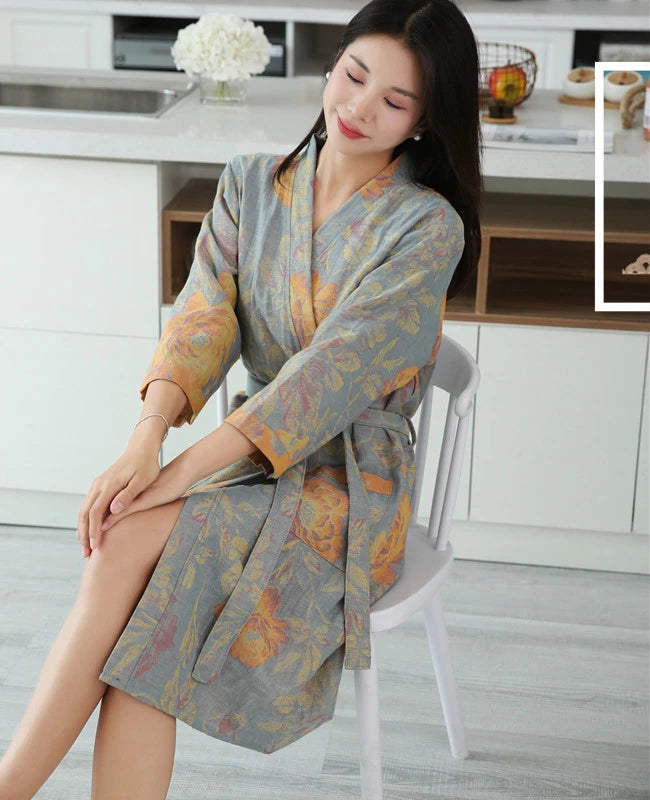 Cotton Bathrobe for Couples Spring and Summer Thin Style Short Sleeve Pajamas Clothes Women Absorbing and Quick Drying Bathrobes