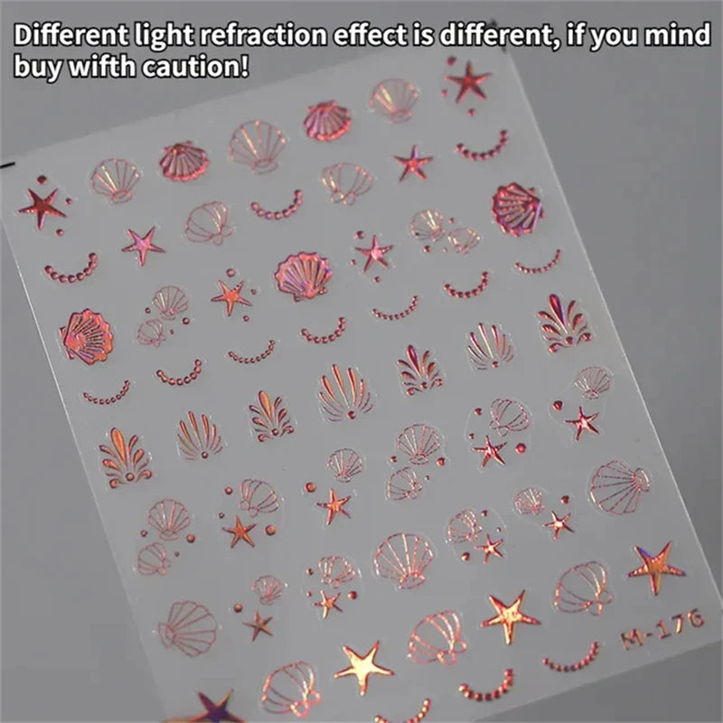 Summer Beach Ocean Shell Starfish Clams Conch Stars Sea Bubble Seasnail Soft Relief Decoration Nail Art Stickers Manicure Decals
