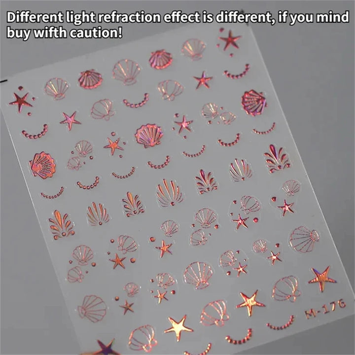 Summer Beach Ocean Shell Starfish Clams Conch Stars Sea Bubble Seasnail Soft Relief Decoration Nail Art Stickers Manicure Decals