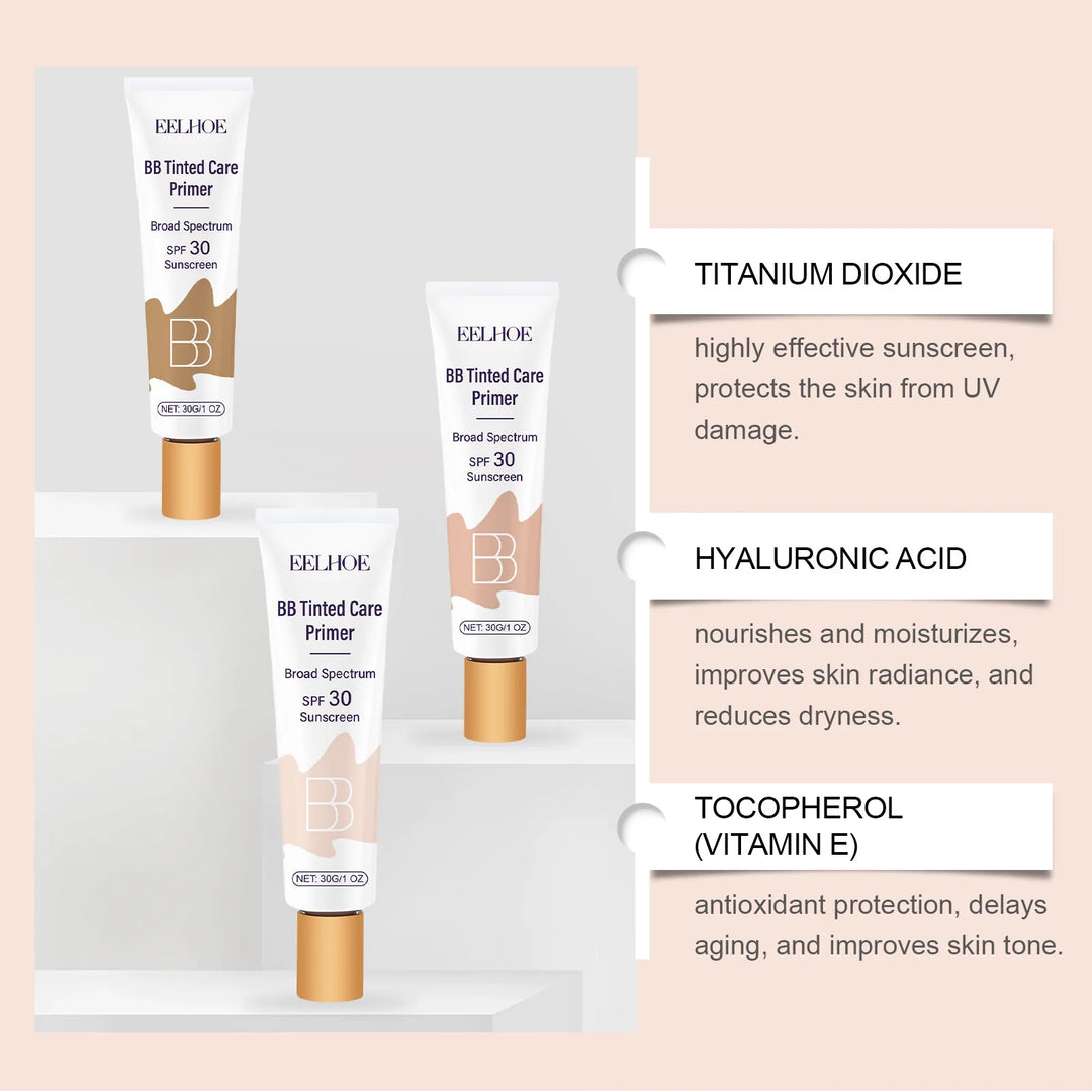 EELHOE BB Cream Foundation Face Primer Concealer For Acne Pores Blemishes Coverage Moisturizing Sun block Brightening Skin Tone