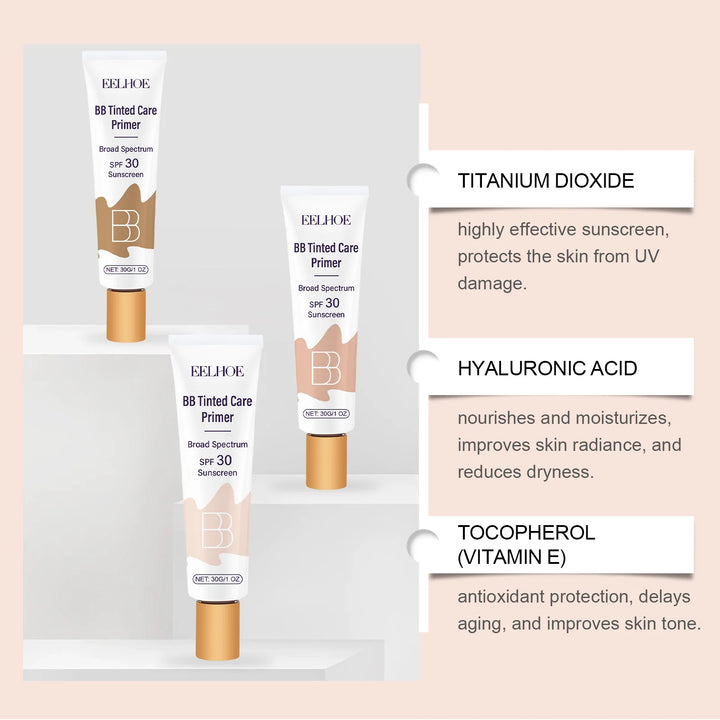 EELHOE BB Cream Foundation Face Primer Concealer For Acne Pores Blemishes Coverage Moisturizing Sun block Brightening Skin Tone