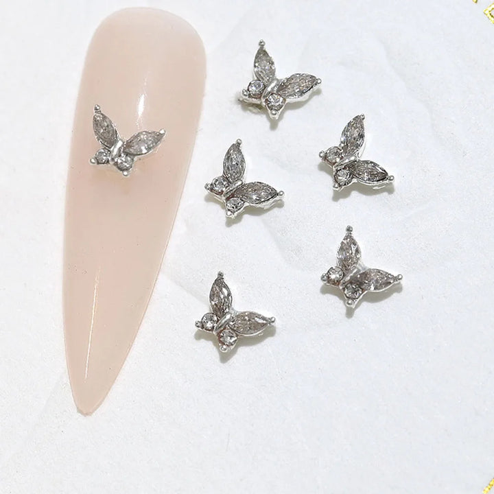 10pcs Mini 4*5mm Crystal Butterfly Nail Art Charms 3D Diamond Jewelry Parts Pink Clear Metal Manicure Decoation Rhinestones Gems