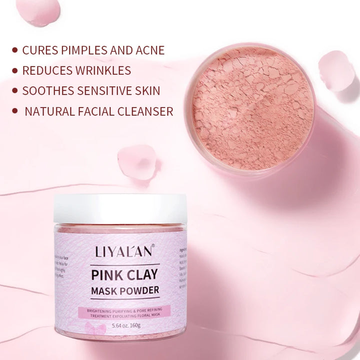 Pink Clay Mask Powder Face Reduce Blackheads Acne Kaolin Peel Off Purify Pores Facial Whitening Exfoliating SPA Beauty Skin Care