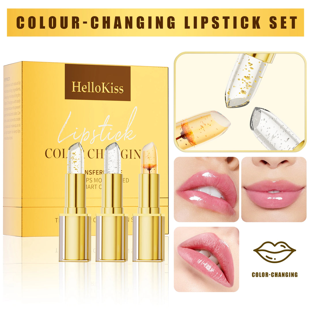 Temperature Color Changing Flower Lipstick Transparent Waterproof Moisturizing Crystal Jelly Pearlescent Lip Balm Cosmetic
