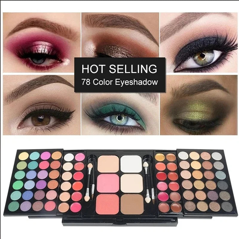 40/74/78 Colors Glitter Eyeshadow Palette Matte Waterproof Long Lasting Pressed Powder Cosmetics Kit Fashion Women MakeUp Tools