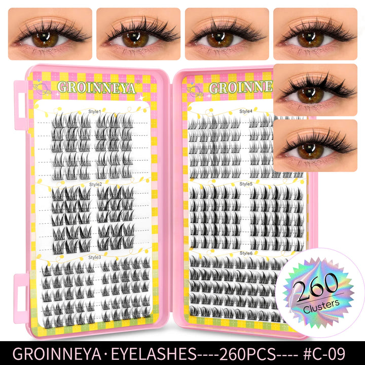 GROINNEYA Eyelashes Clusters 320 pcs Natural Eyelash extension Cluster Lashes Volume Mixed Tray Lashes Cluster Natural Lashes