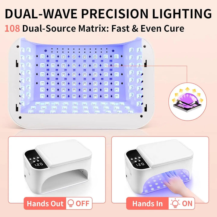 3-in-1 LED Nail Lamp 288W UV, 4 Timer Settings, Reverse Display, 108 Beads, Fast Curing