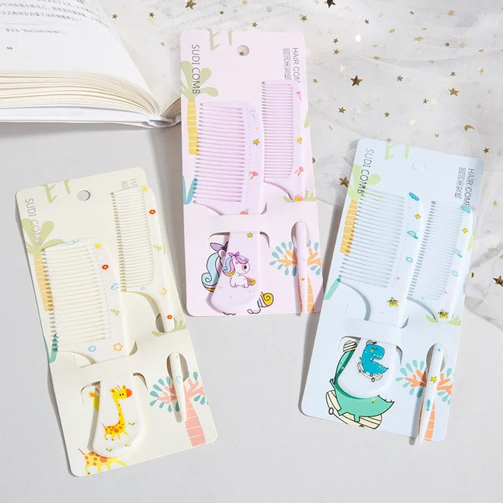 2pcs Cute Cartoon Animal Pattern Hair Comb Set, Fine Tooth Rat Tail Comb,  Baby Comb,Wide-Tooth Detangling Brush, Finishing Comb