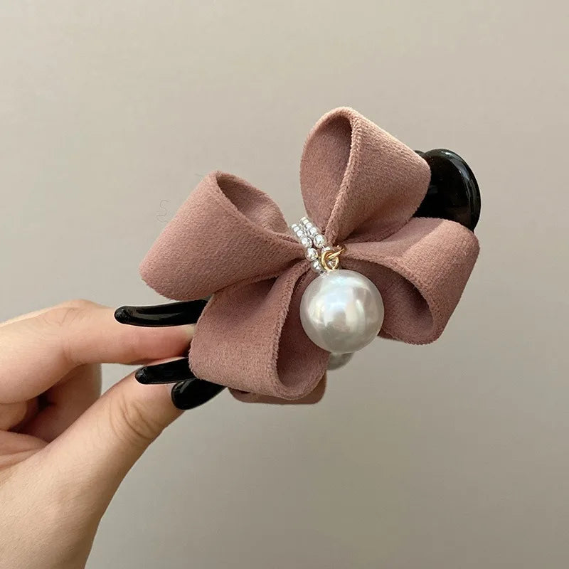 1 Piece of Bow, Pearl Clip, Temperament, Shark Clip, Korean Gentle Style Fabric Hair Accessory Girl Hair Accessoires