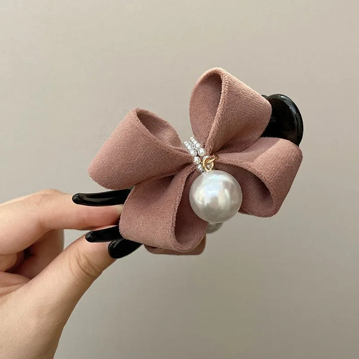 1 Piece of Bow, Pearl Clip, Temperament, Shark Clip, Korean Gentle Style Fabric Hair Accessory Girl Hair Accessoires