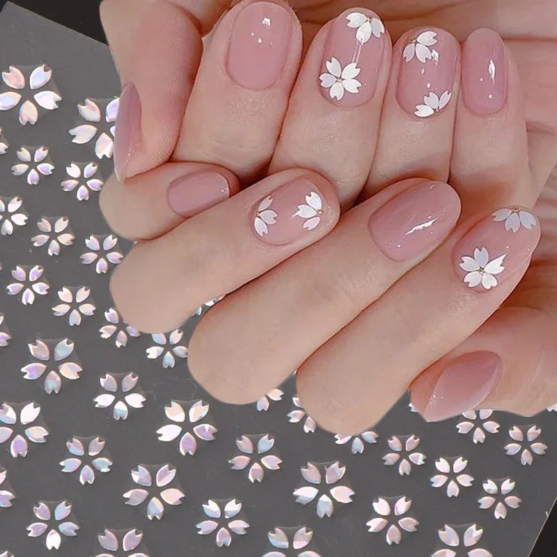 3DLaser Sakura Nail Stickers Holographic Laser Snake Pattern Slider Sakura Water Transfer Nail Decoration Set