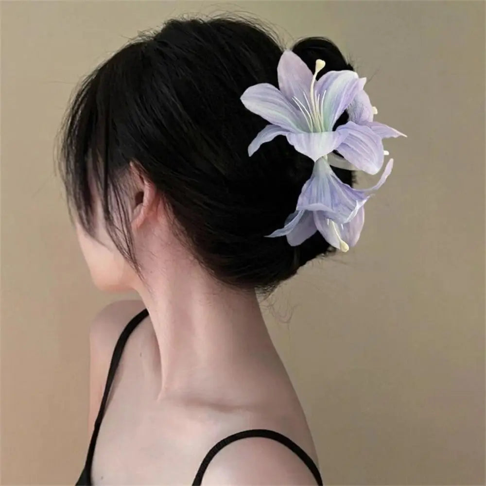 Fashion Purple Lily Flower Hair Shark Clip Super Fairy Plastic Hair Clips Head Plate Hair Accessories