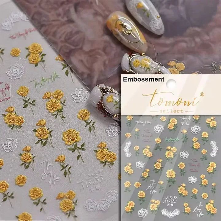Hipster Pure White Flowers Rose Spring Lily Peony Camellia Daisy Jelly Cherry Blossom Magnolia Nail Art Stickers Manicure Decals