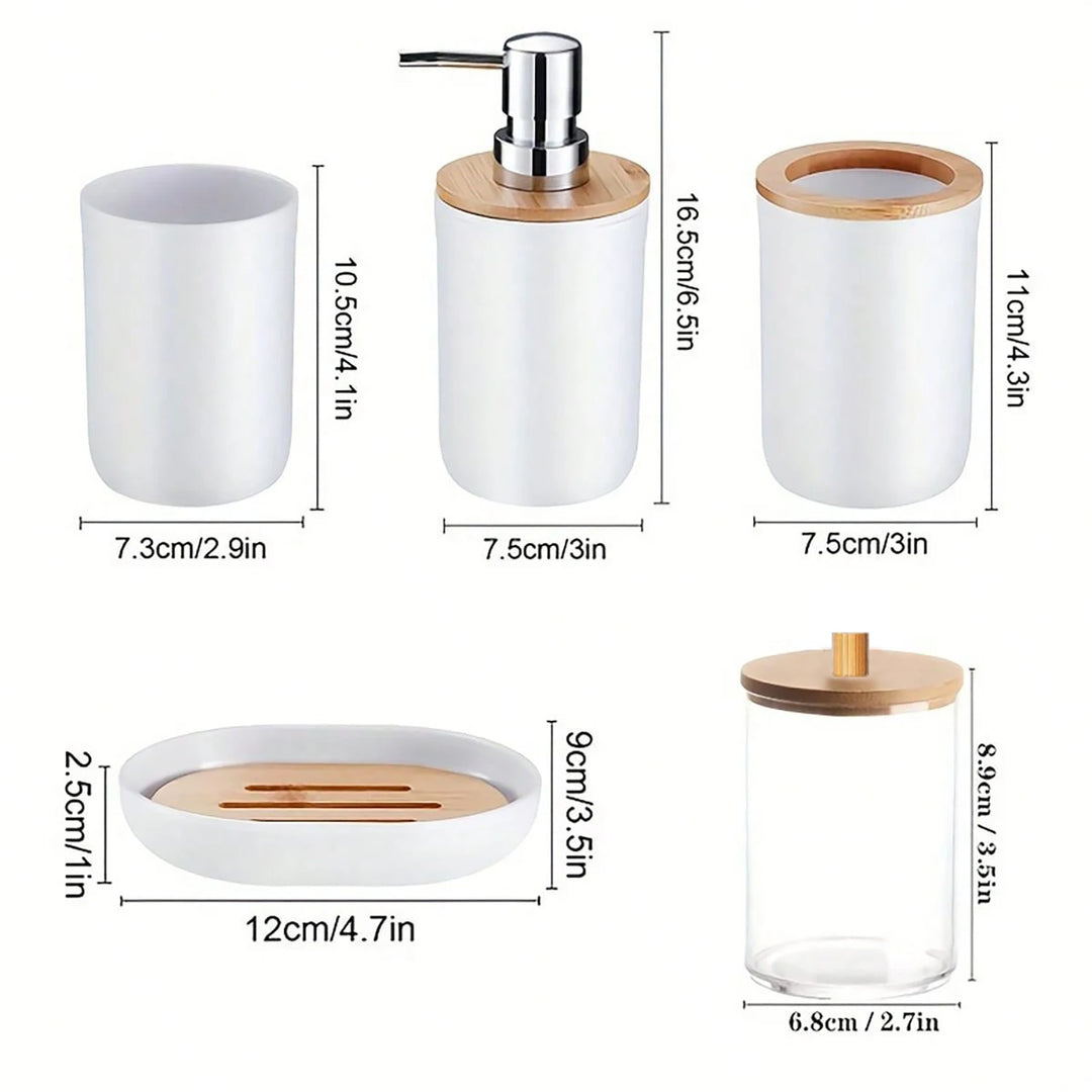 5 Piece Bathroom Accessories Set Plastic Bathroom Decor Sets Accessories, Toothbrush Holder, Toothbrush Cup, soap Dispenser