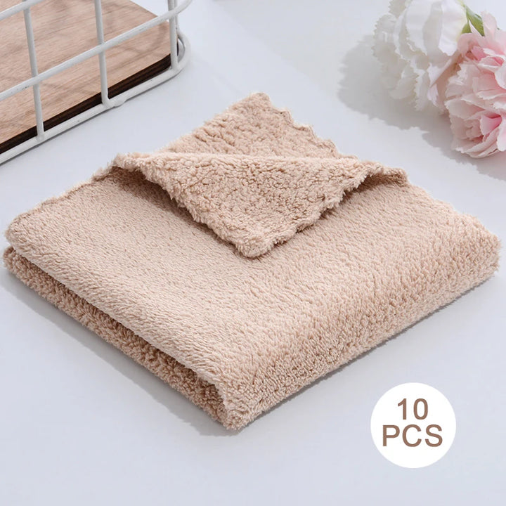 10Pcs Thickened Microfiber High-density Coral Fleece Towel Quick Dry Clean Face Soft Absorbent Towel