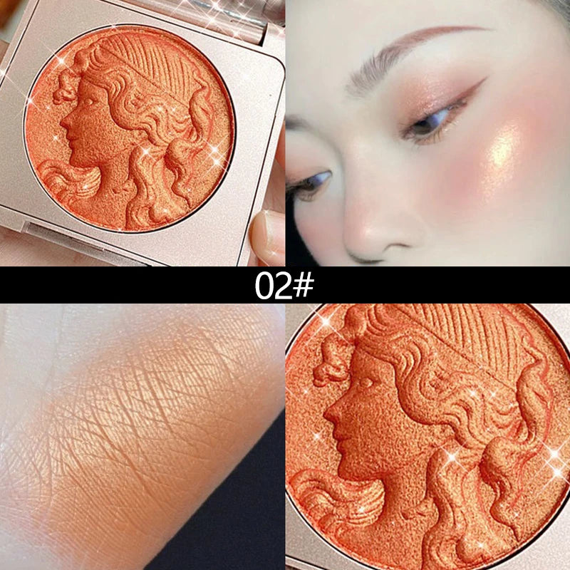 3D Orange Highlighter Embossed Blush Palette Long-Lasting Shimmer Powder Pink Coral Rouged For Cheeks Eyes Smooth Cosmetics