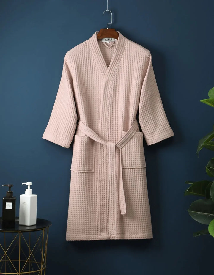 Cotton Terry Robe for Spring and Summer Thin Morning Robe Long Sleeve Waffle Bathrobe Hotel Beauty Bath Towel for Couples