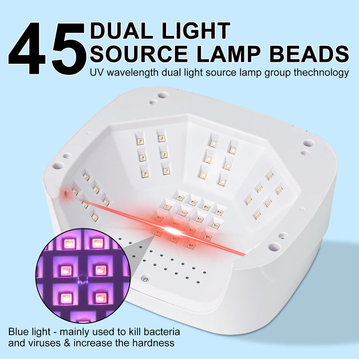 Professional Gel Nail Lamp 45 LED UV Nail Dryer with 4 Timers and Automatic Sensor Nail Curing Lamp Nail Salon Equipment