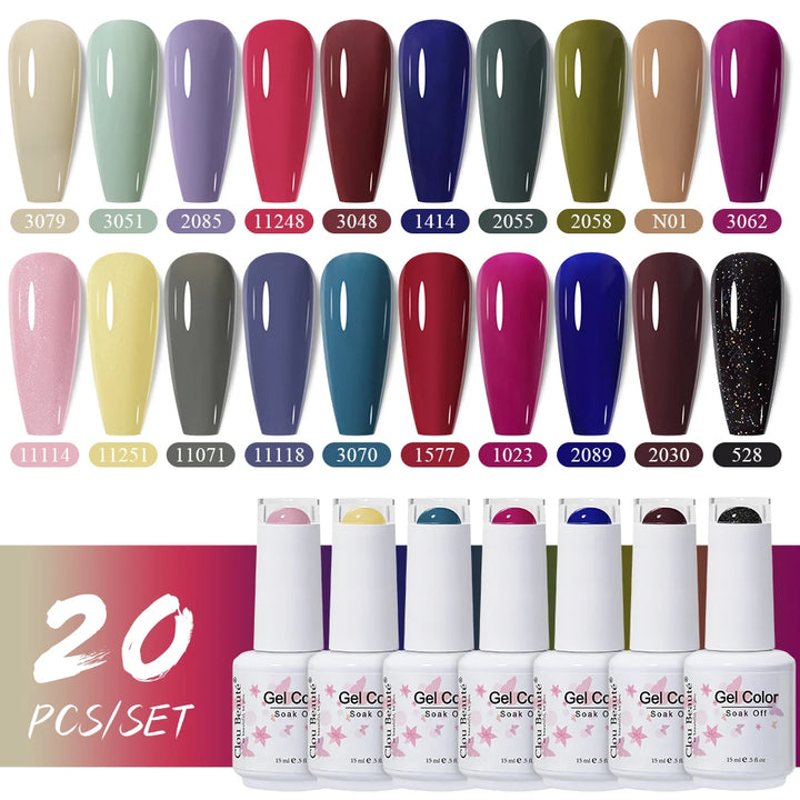 Clou Beaute 10/12/20/24pcs Gel Nail Polish Set Color 15ml White Glass Bottle Nail Art Kit Semi Permanent Gellack Nail Varnish
