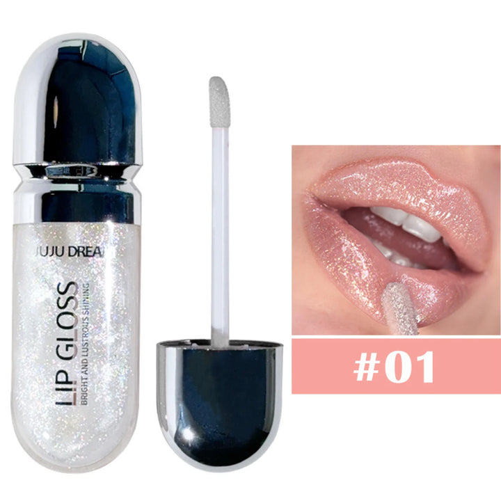Long-Lasting Water-Gloss Plump Lip Gloss Capsule - Moisturizing & Hydrating Shine Mirror Transparent Pinkish-Shimmer  Lip Glaze