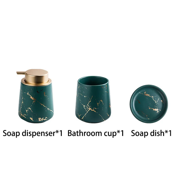 Nordic Marble Pattern Ceramic Soap Dispenser Mouthwash Cup Toothbrush Holder Soap Dish Bath Kit Bathroom Set Accessory Full