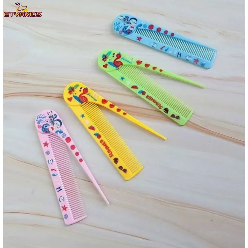 Cartoon Baby Children Folding Plastic Travel Comb Mini Portable Hairbrush Salon Styling Tail Comb Essential Hair Care