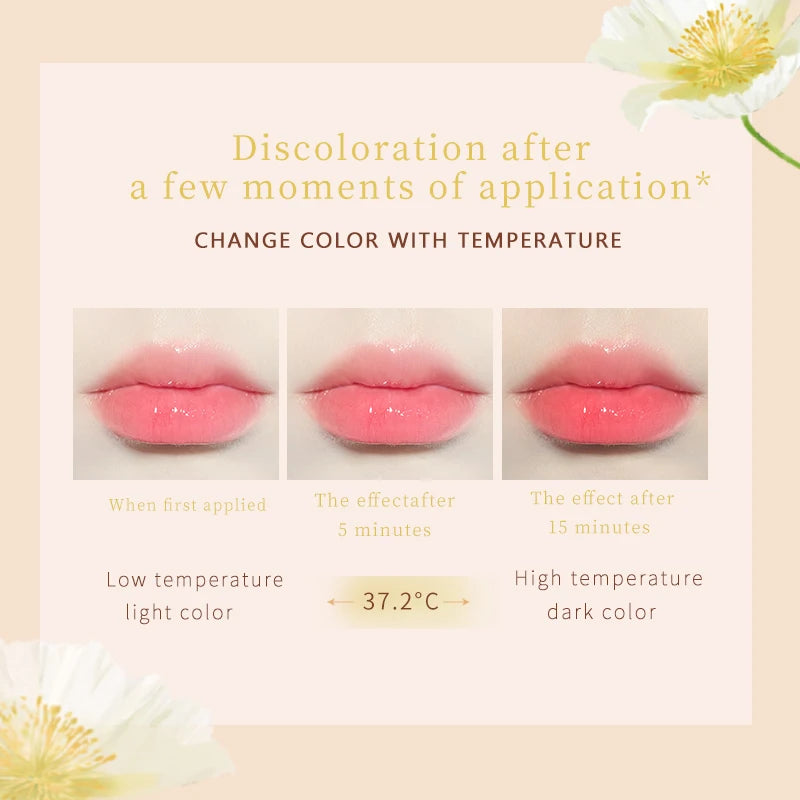 Jelly Crystal Flower Lipstick, Long Lasting Nourishing Moisturizing Anti-Chapped Lip Balm, Temperature Color Changing Lip Gloss