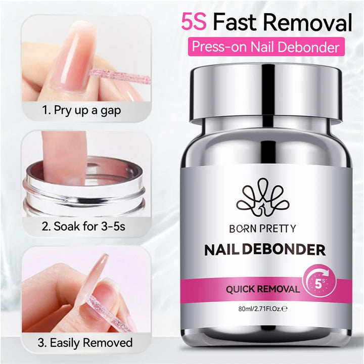 BORN PRETTY 2/3PCS 80ml Nail Debonder Glue Remover Solid Nail Tips Gel USB Hand Light Set for Fake Nail Tips Manicure Nail Tools