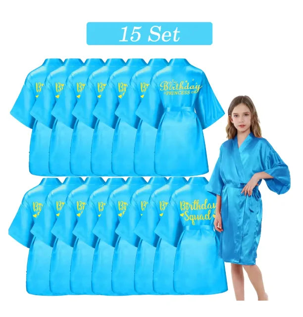 6-15 Set Spa Robes for Girls Spa Party Birthday Squad Robe Kids Satin Bathrobe Princess Kimono Girl Sleepover Party Favors