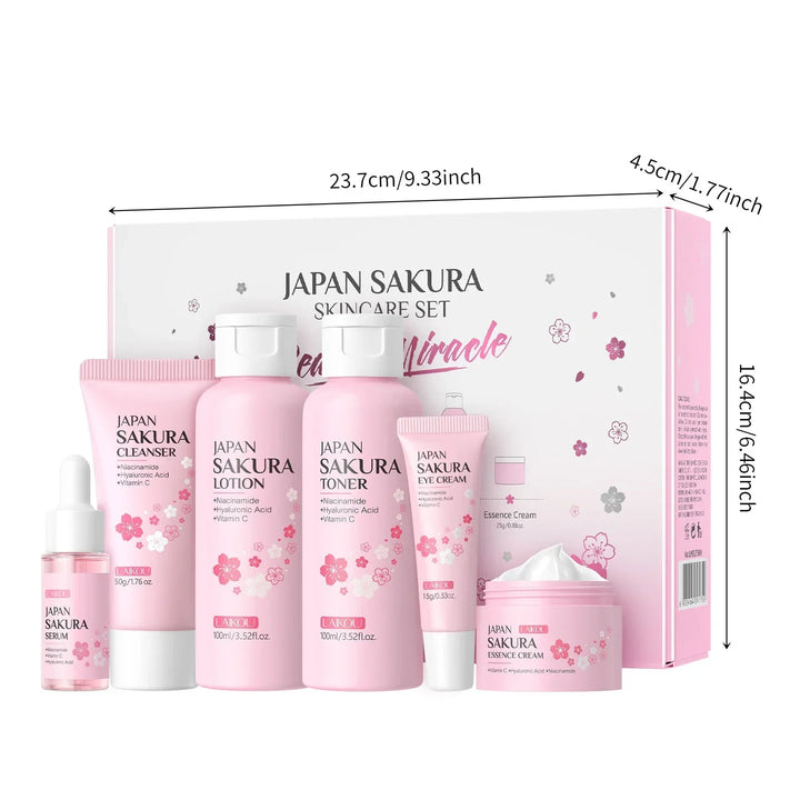Sakura 6-Piece Skincare Gift Set for Autumn & Winter Deeply Hydrating Cleanser Toner Lotion Serum Eye Cream Essence Cream