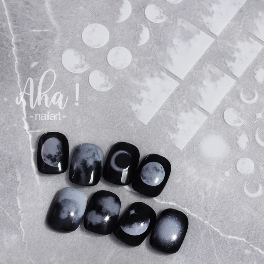 3D Nail Art Stickers  Translucence Moon/Star/Cloud Ultra-thin Nail Decals 3d Self-Adhesive White Cloud Moon Star Kawaii Sliders