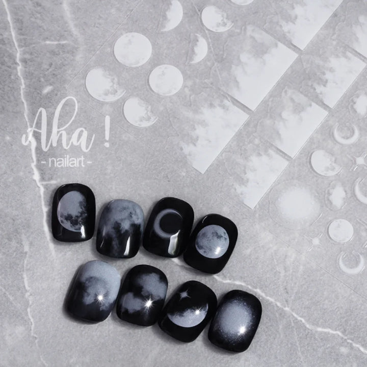3D Nail Art Stickers  Translucence Moon/Star/Cloud Ultra-thin Nail Decals 3d Self-Adhesive White Cloud Moon Star Kawaii Sliders