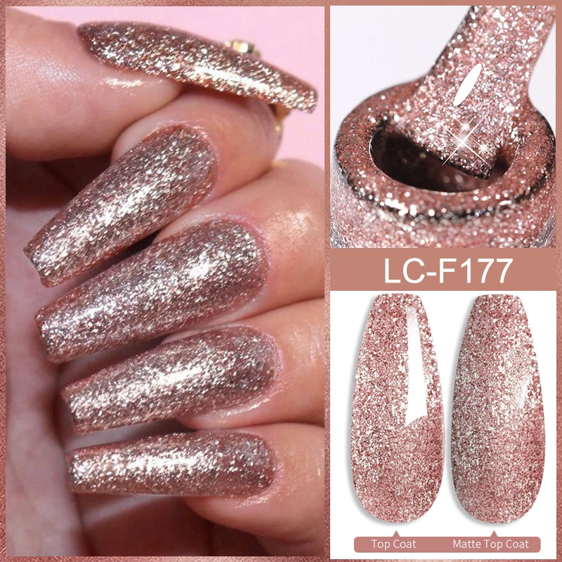 LILYCUTE 7ML Pink Glitter Nail Gel Polish Nude Natural Long Lasting Manicure Soak Off UV LED Nail Art Base Top Coat Gel Varnish