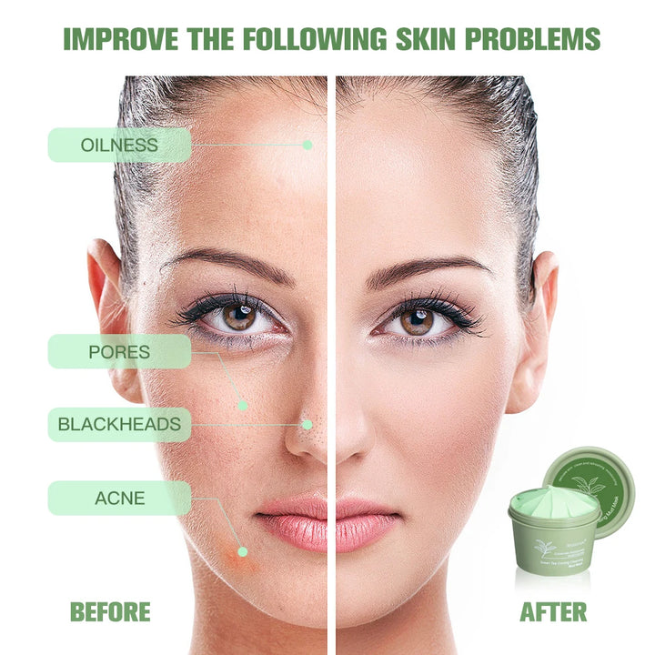 Green Tea Mud Mask Natural Skincare Deeply Cleansing Pore Nourishing Clay Face Mask Face Skin Care Cleaner 100g