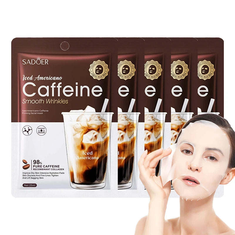 SADOER Caffeine Face Mask Anti Wrinkles Moisturizing Hydrating Anti-aging Facial Masks Face Sheet Mask Skin Care Products