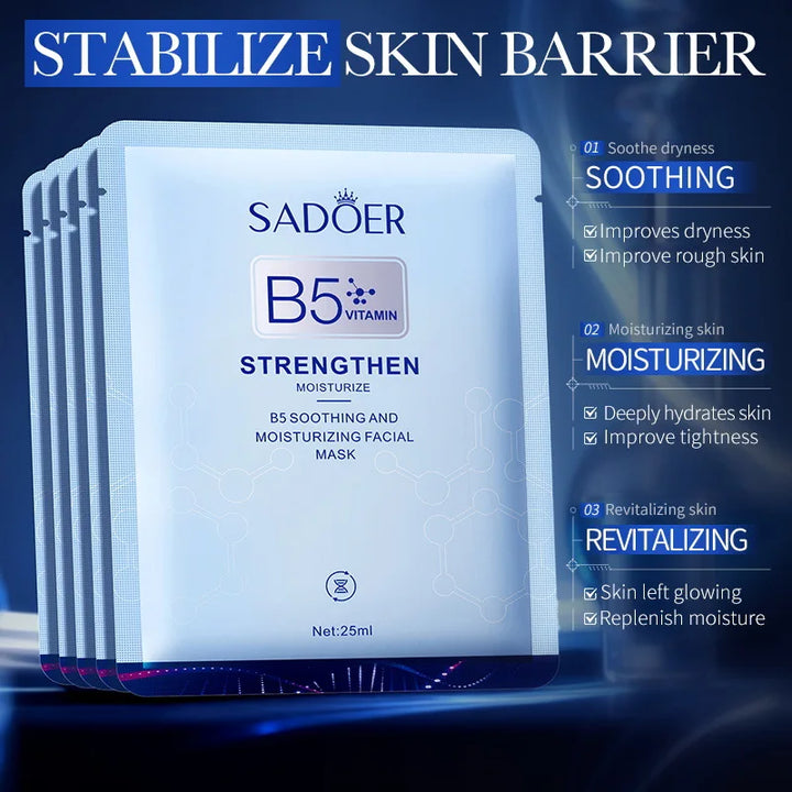10pcs Vitamin B5 Sheet Mask 25ml - Hydrating & Soothing, Deep Moisture Care for Radiant Skin, Quick Absorption