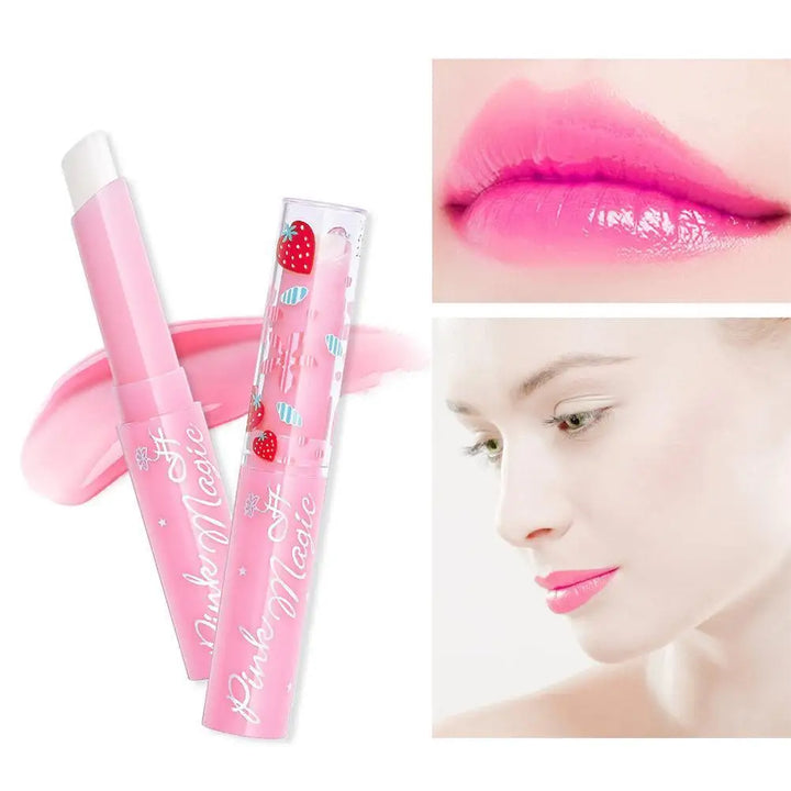 Strawberry Temperature Color Changing Lip Balm Moisturizing Long Lasting Nourishing Lipstick Pink Magic Lip Gloss Cosmetics 5PCS