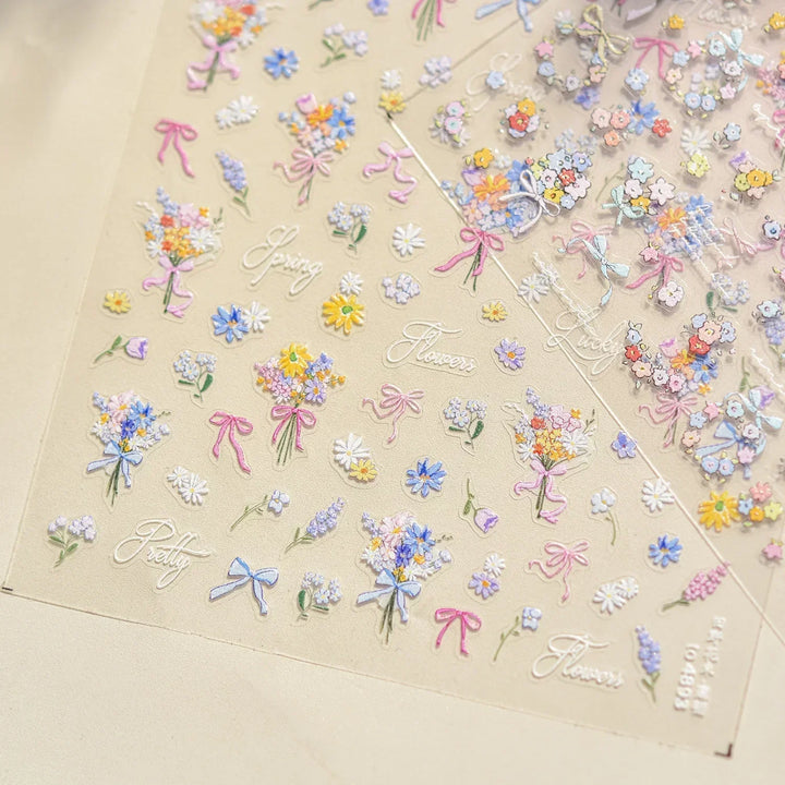Lace Garden Bowknot Bow Tie Rose Flower Petal Pearl Irregular Border Self Adhesive 5D Nail Art Decoration Sticker Manicure Decal