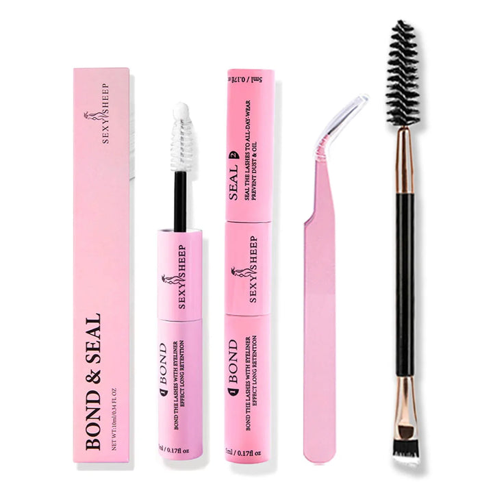 Eyelash Glue and Seal for Eyelash Clusters Strong Fixed  Eyelash Glue Lasting 48H 2 in 1(5ml Black Glue + 5ml Clear Seal)