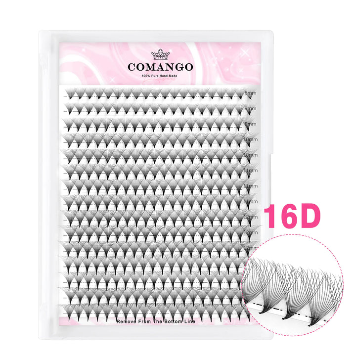 CoMango Premade Volume Fans Sharp Narrow Stem Russian Eyelash Extension Mink Eyelash Extension All Size False Lashes Tray