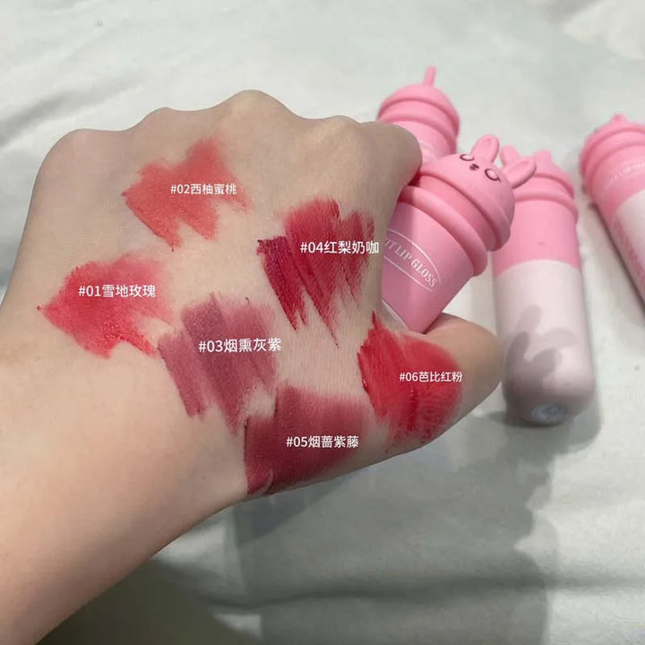 Cute Rabbit Matte Lip Mud Liquid Lipstick Waterproof Rose Lip Gloss Lasting Waterproof Smoky Nude Purple Lip Tint Korean Makeup