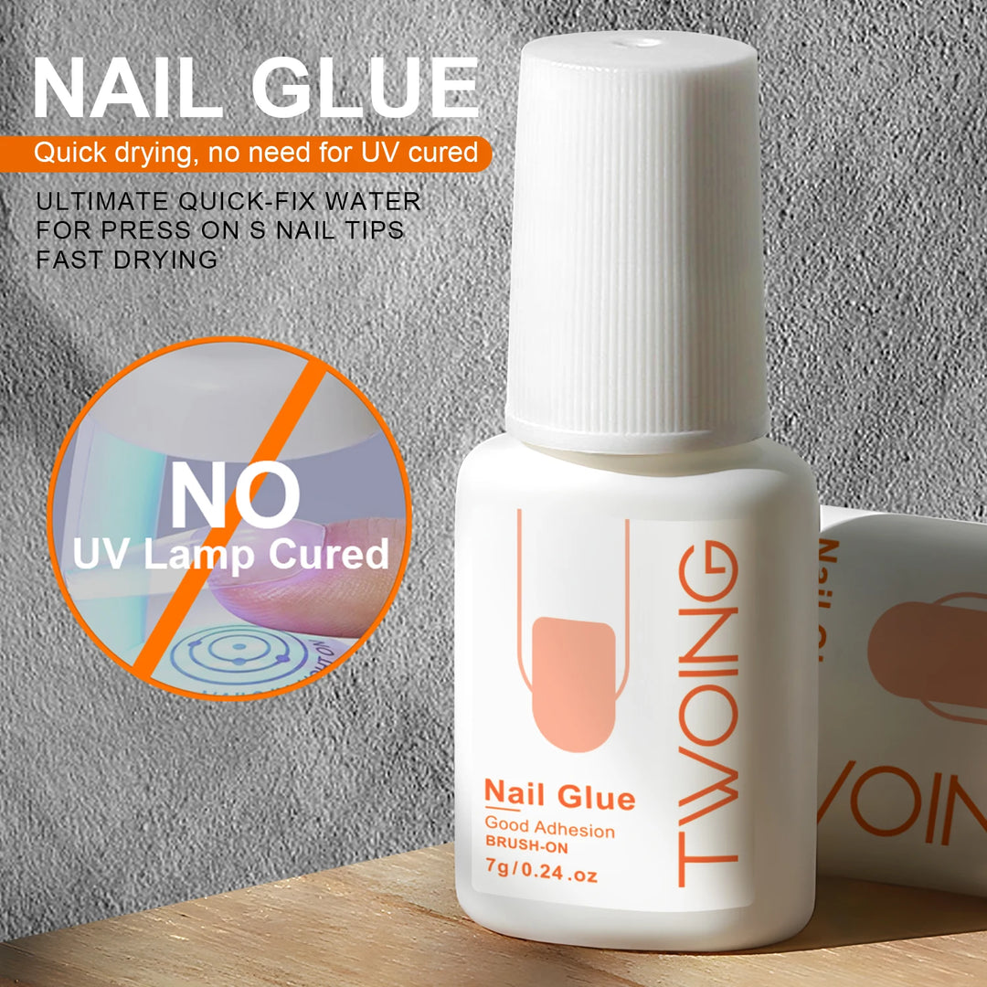 TWOING Nail Tips Gel and Glue Remover Kit, No UV Light Needed,Fake nails plate adhesive，Quickly Removes Glue Off Fake Nail