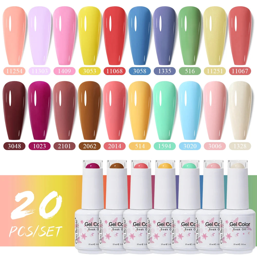 Clou Beaute 10/12/20/24pcs Gel Nail Polish Set Color 15ml White Glass Bottle Nail Art Kit Semi Permanent Gellack Nail Varnish