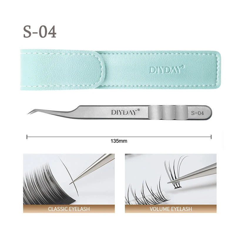 DIYDAY Anti-slip Eyelash Tweezers Stainless Steel Eyebrow Precision Tweezers Fiber Tip Volume Isolation Lashes Extension Tweezer