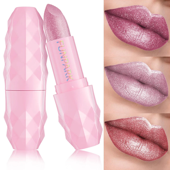 1pc Pearlescent Pink Glitter Velvet Lipstick Metallic Long Lasting Matte Shimmer Diamond Lipstick Women Korean Makeup Cosmetic